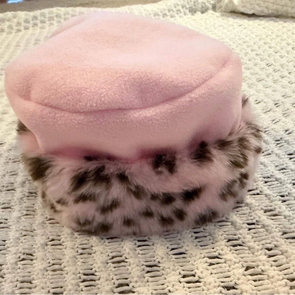 PETES PARTNER Vintage Faux Fur Animal Print Trim Pink Kids Coat with Hat Size 5